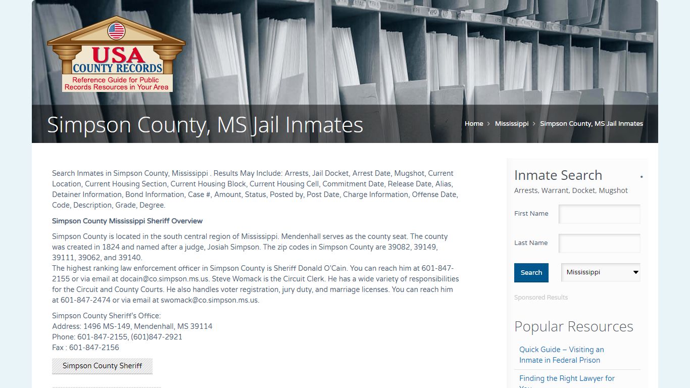 Simpson County, MS Jail Inmates | Name Search